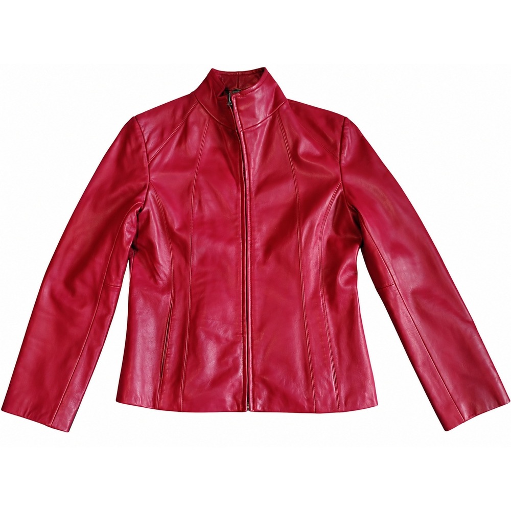 Siena Women's Genuine Leather Jacket Red Burgundy Fitted Zip Front Size Small